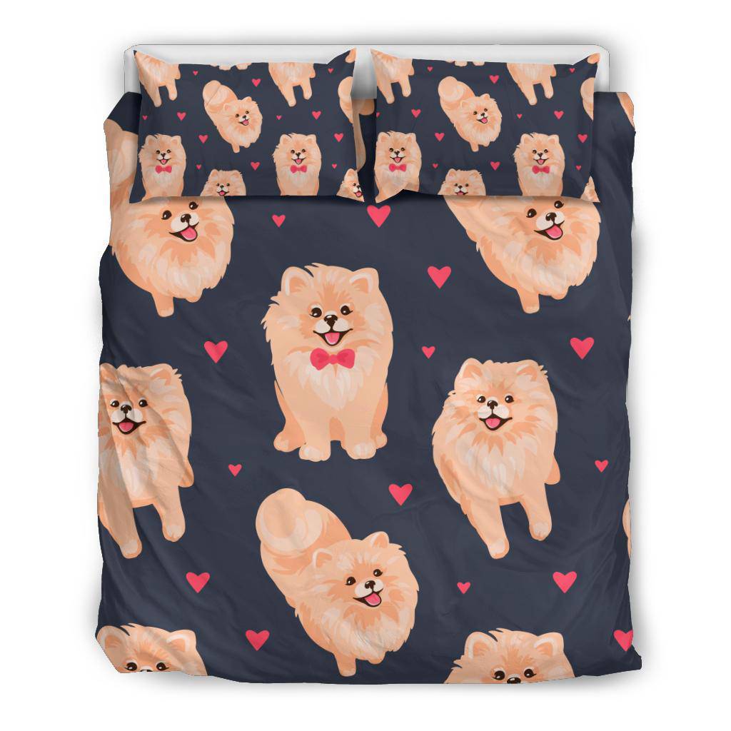 Pomeranian Spitz Puppy Cartoon Pattern Background Bedding Set - Top Content | POD Collection | Free Shipping