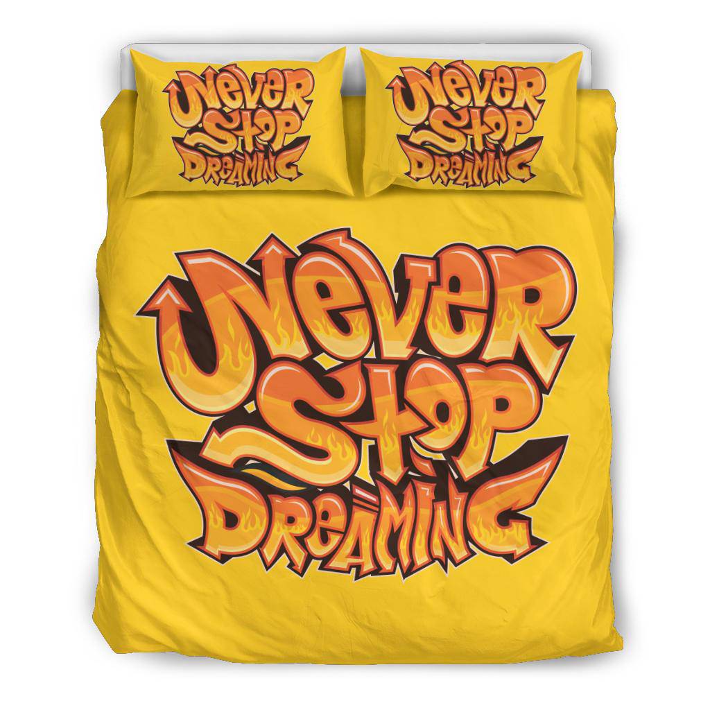 Motivational Quote, Never Stop Dreaming Yellow Bedding Set - Top Content | POD Collection | Free Shipping