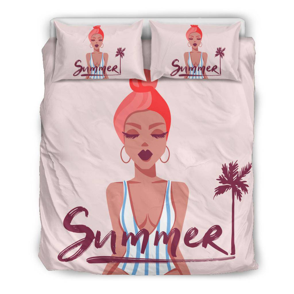 Summer Girl Bedding Set, Beautiful Cartoon Drawing - Top Content | POD Collection | Free Shipping