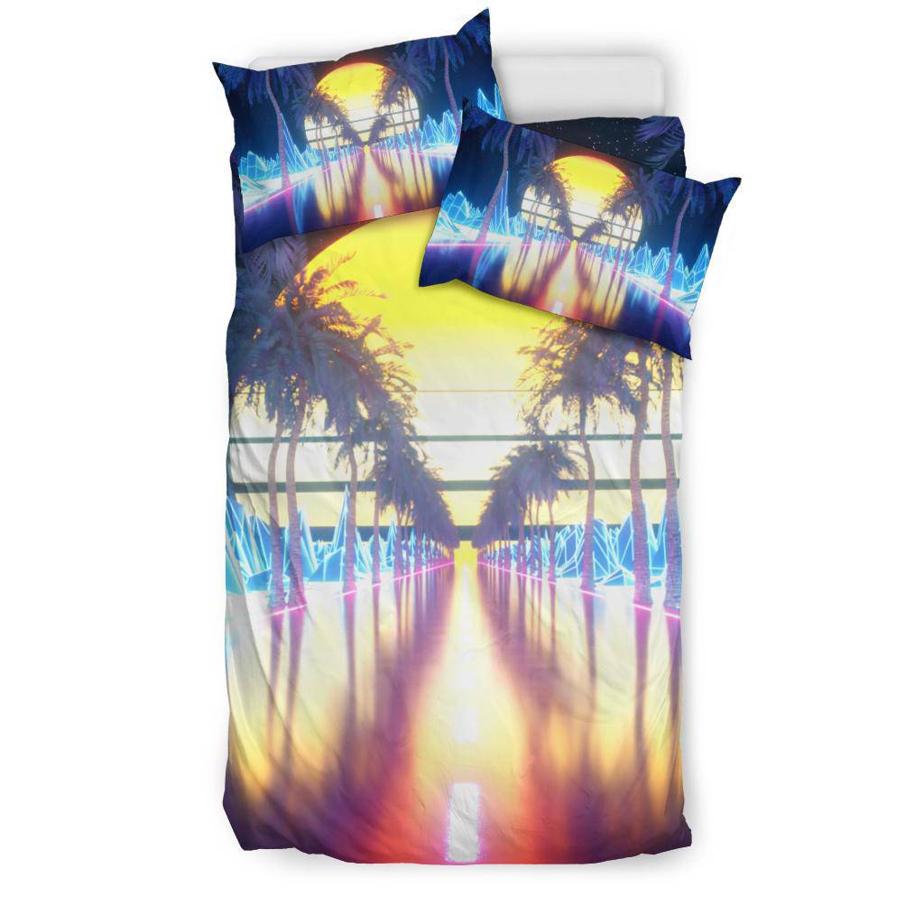 Retro Futuristic Sunset Palms Bedding Set - Top Content | POD Collection | Free Shipping