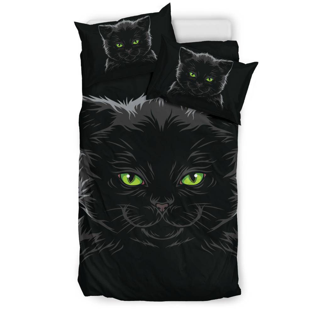 Black Green Eye Cat Bedding Set - Top Content | POD Collection | Free Shipping