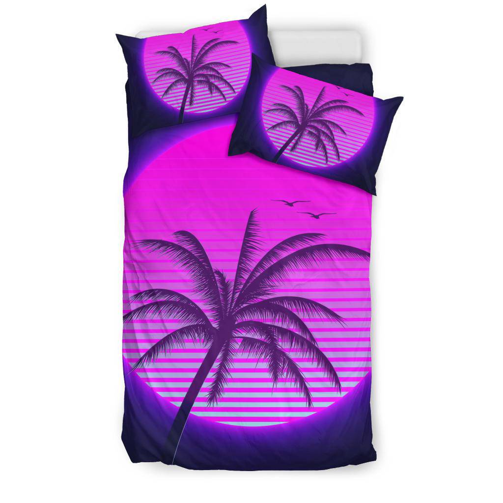 Retrowave Sunset Palm Bedding Set - Top Content | POD Collection | Free Shipping