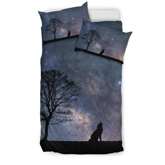 Silhouette Wolf Tree Stars Bedding Set - Top Content | POD Collection | Free Shipping