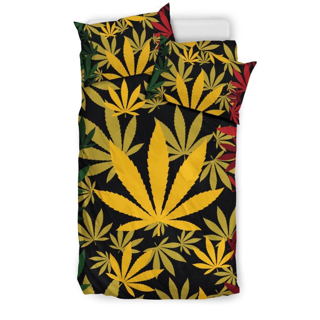 Green Yellow Red Cannabis Leaves Bedding Set - Top Content | POD Collection | Free Shipping