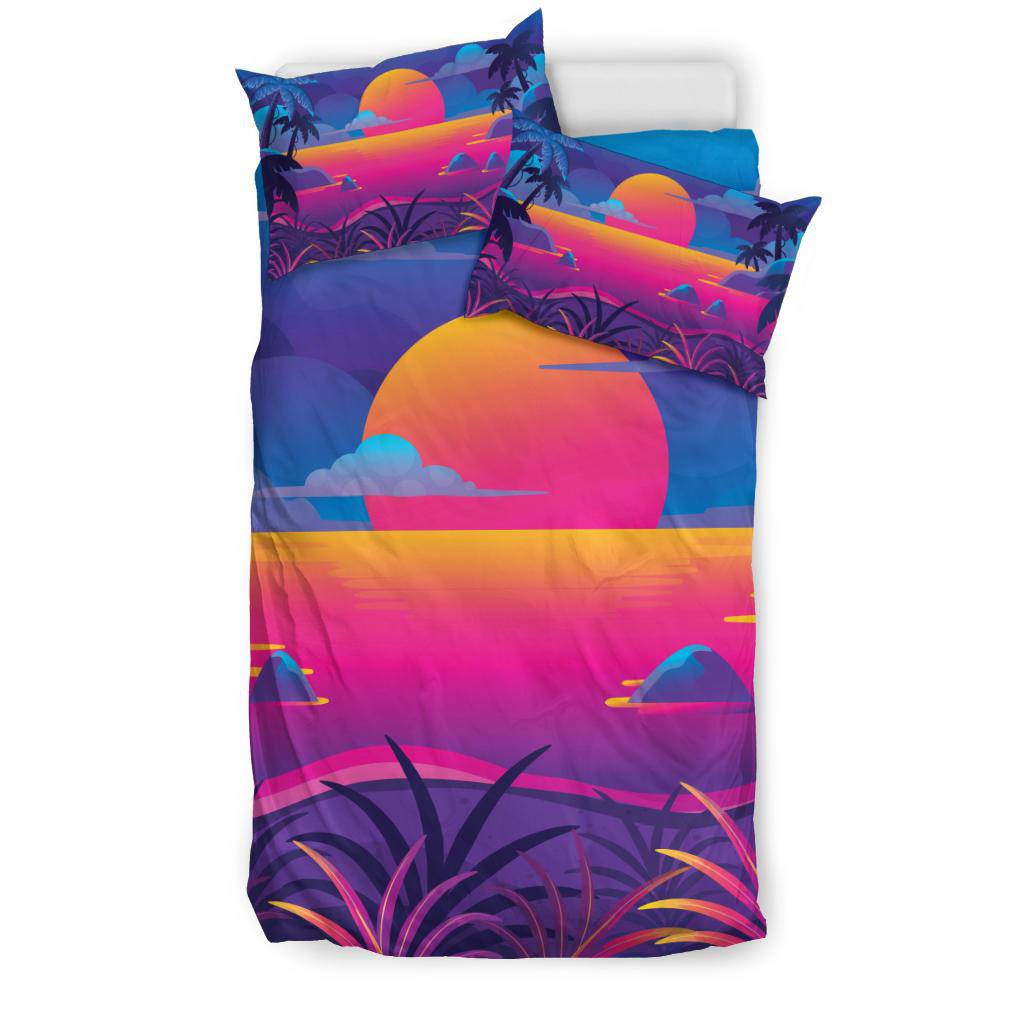 Neon Summer Sunset Bedding Set - Top Content | POD Collection | Free Shipping