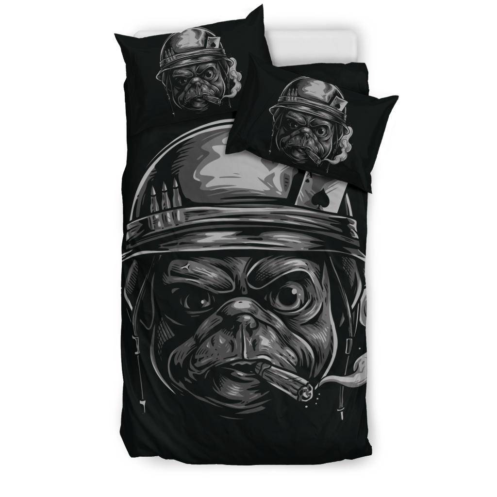 Pug Soldier Black Cartoon Bedding Set - Top Content | POD Collection | Free Shipping