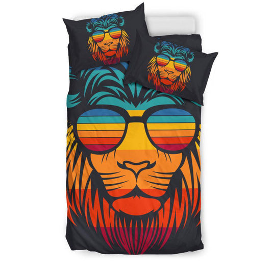 Retro Lion with Sunglasses Bedding Set - Top Content | POD Collection | Free Shipping