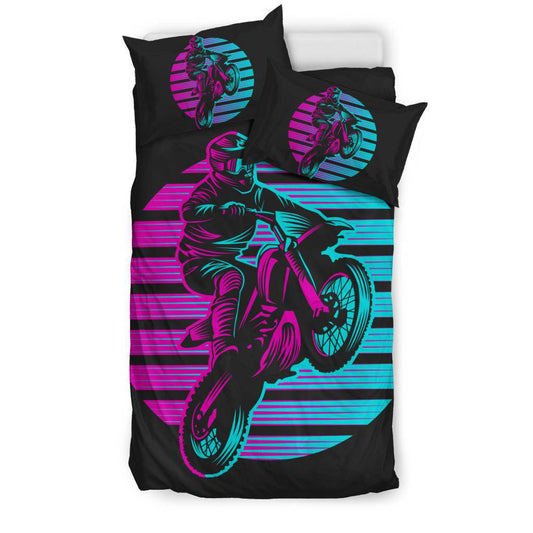 Retro Motocross Motorcycle Sunset Bedding Set - Top Content | POD Collection | Free Shipping