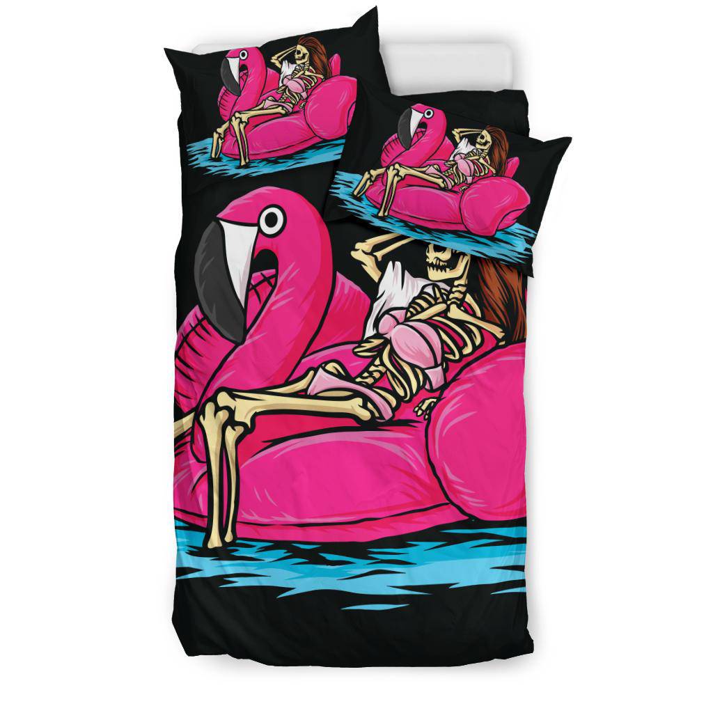 Skeleton Girl Flamingo Bikini Bedding Set - Top Content | POD Collection | Free Shipping