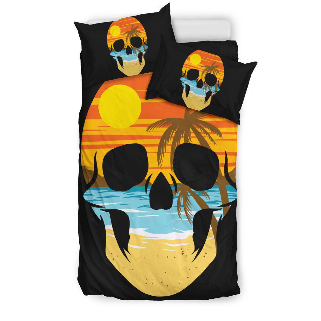 Skull Beach Palms Tropical Bedding Set - Top Content | POD Collection | Free Shipping