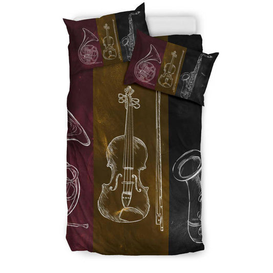 Musical Instruments French Horn Violin Saxaphone Bedding Set - Top Content | POD Collection | Free Shipping