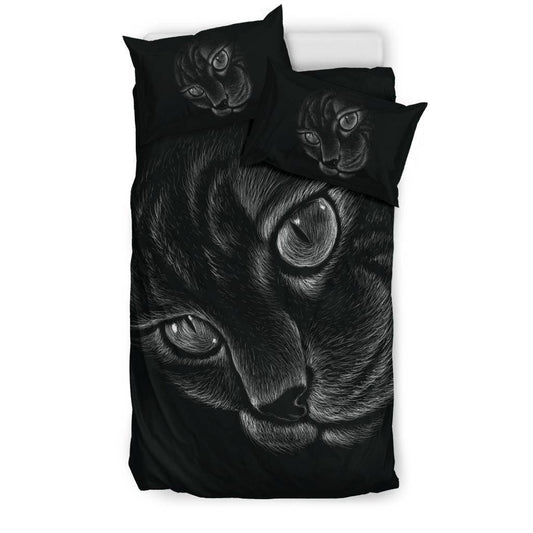 Cat Head Drawing Black Bedding Set - Top Content | POD Collection | Free Shipping