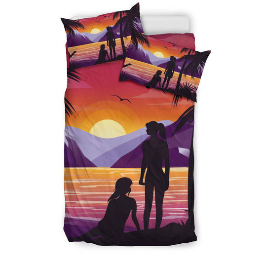 Couple Girls Friends Sunset Palms Bedding Set - Top Content | POD Collection | Free Shipping