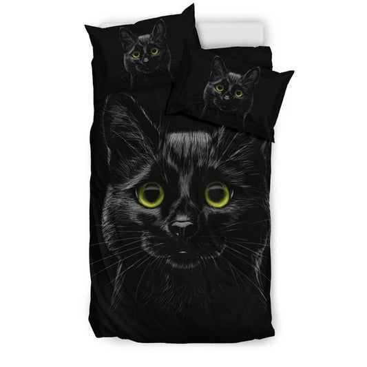 Green Eyes Black Cat Bedding Set - Top Content | POD Collection | Free Shipping