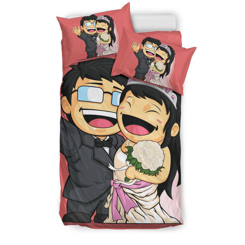 Bride and Groom Cartoon Wedding Gift Bedding Set - Top Content | POD Collection | Free Shipping