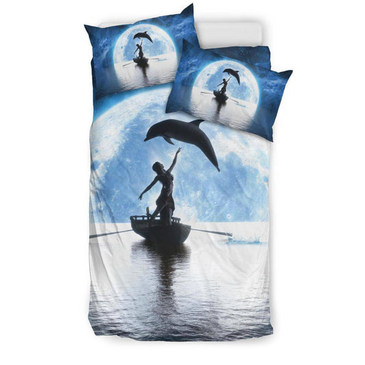 Moonlight Jumping Dolphing Sea Bedding Set - Top Content | POD Collection | Free Shipping