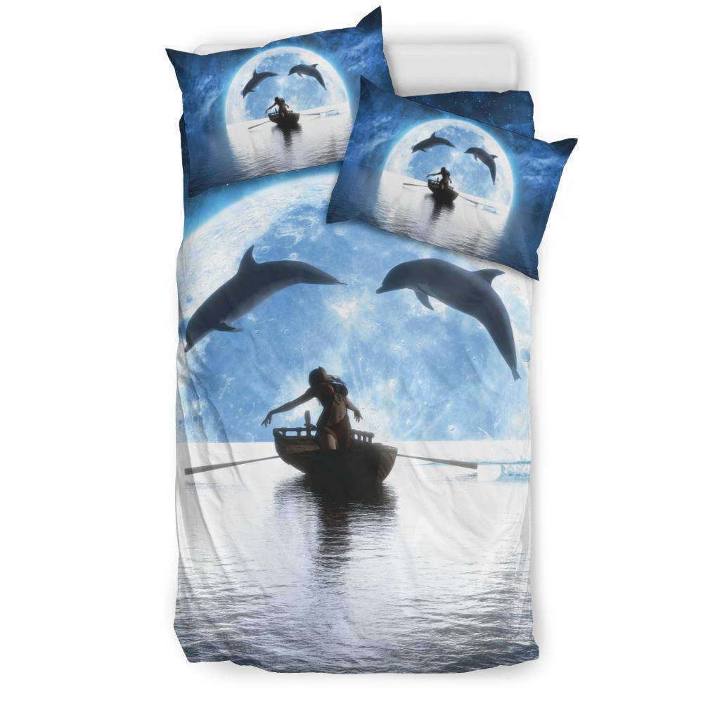 Moonlight Two Jumping Dolphins Sea Bedding Set - Top Content | POD Collection | Free Shipping