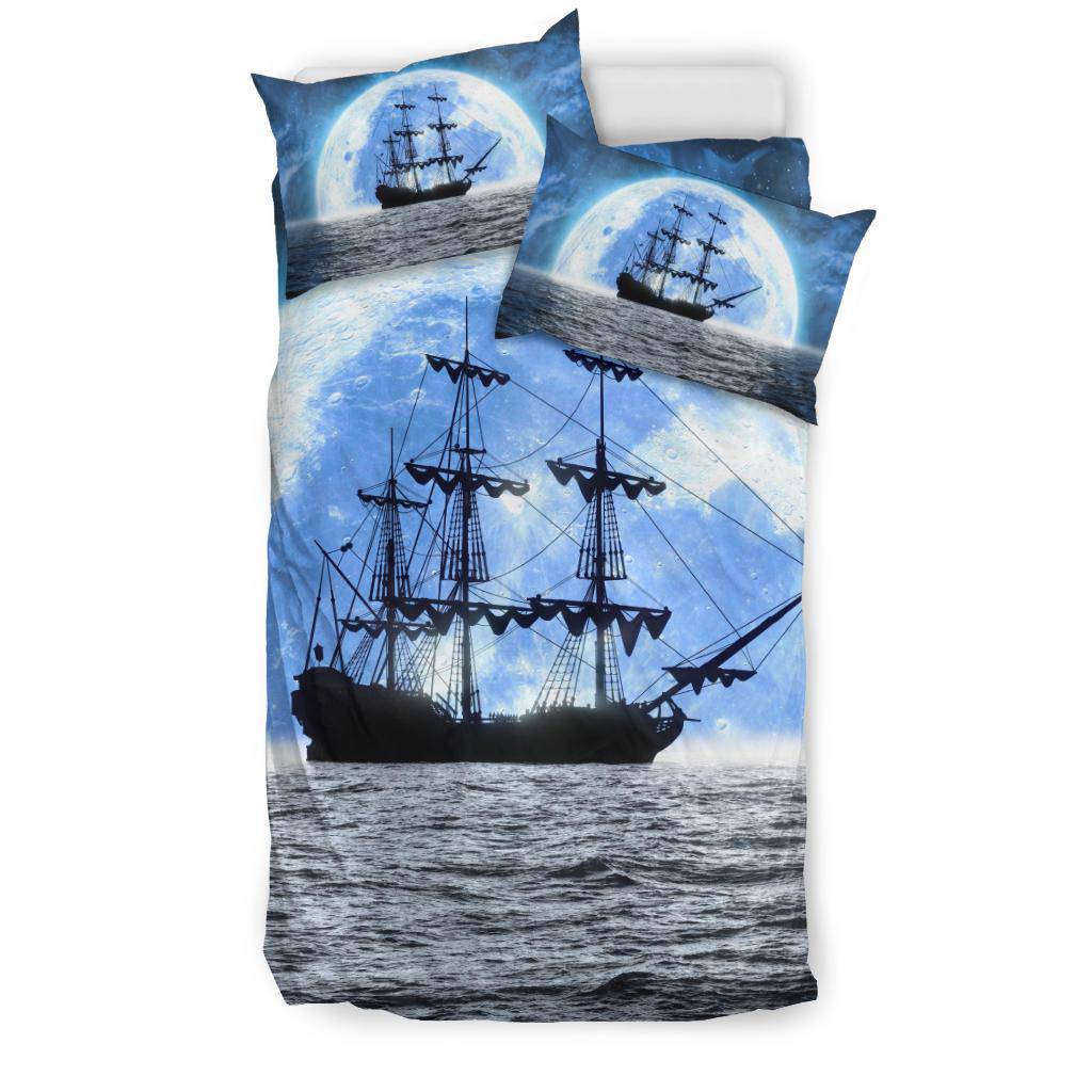 Sea Ship Moon Moonlight Blue Bedding Set - Top Content | POD Collection | Free Shipping