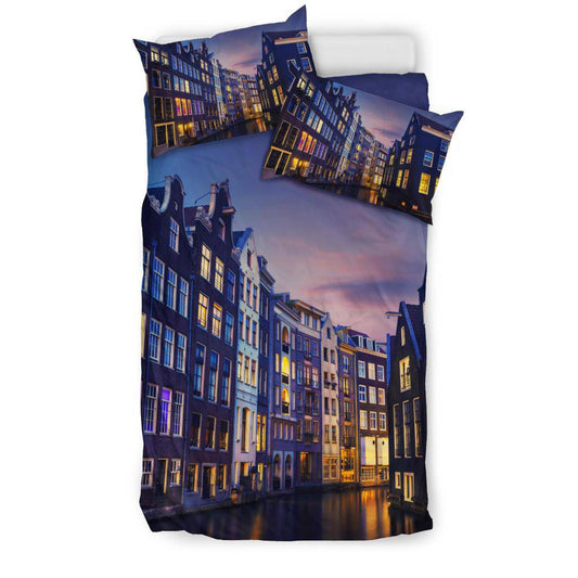 Amsterdam Canal Night Netherlands Street Houses Bedding Set - Top Content | POD Collection | Free Shipping