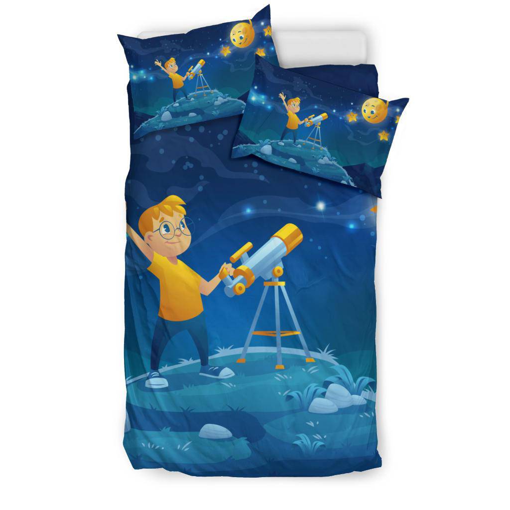 Boy Telescope Night Cartoon Sky Stars Kids Bedding Set - Top Content | POD Collection | Free Shipping