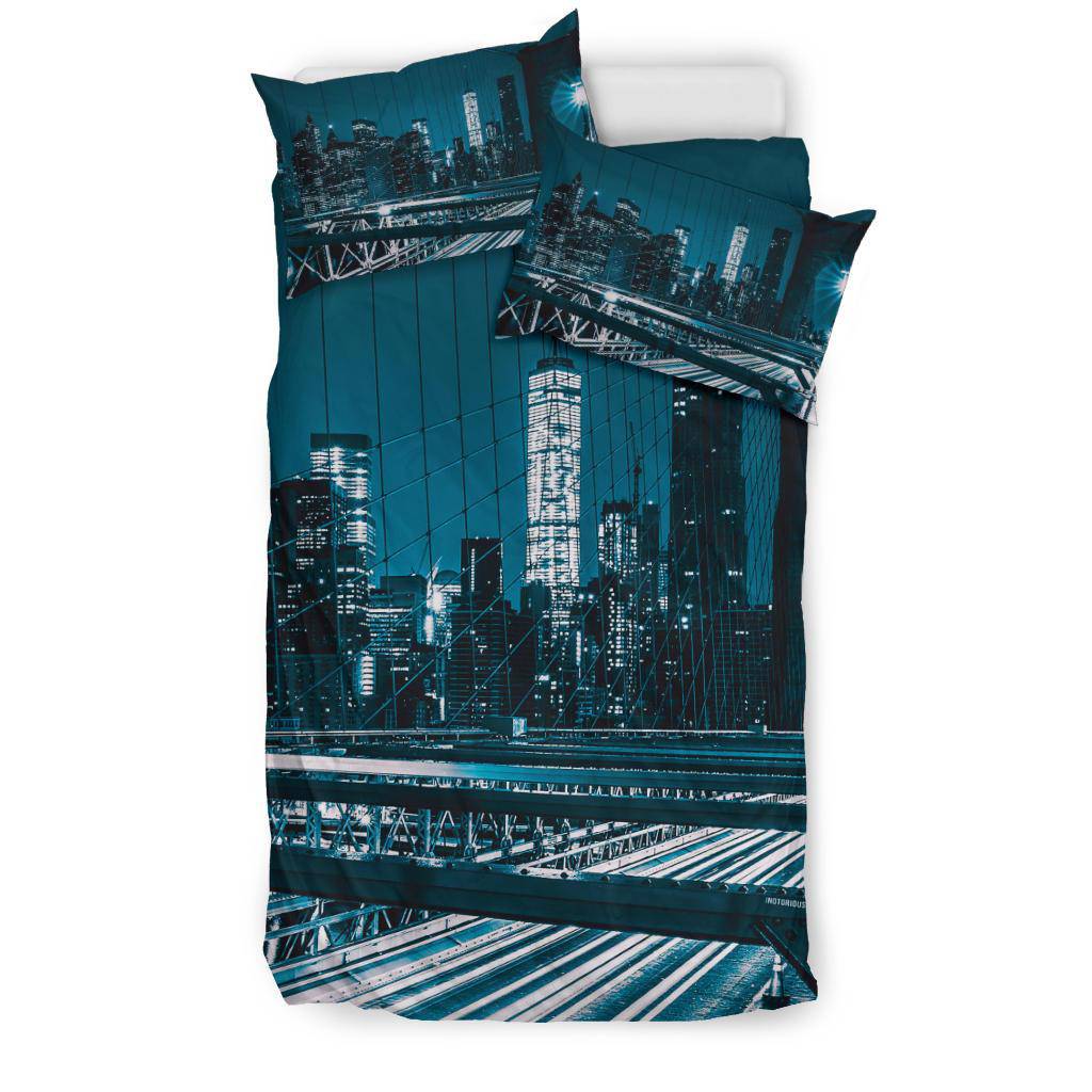 Brooklyn Bridge New York City Lights Night Sky Traffic Bedding Set - Top Content | POD Collection | Free Shipping