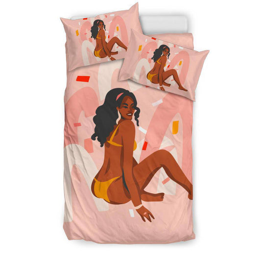 Hand Drawn Afro American Sitting Bikini Party Bedding Set - Top Content | POD Collection | Free Shipping