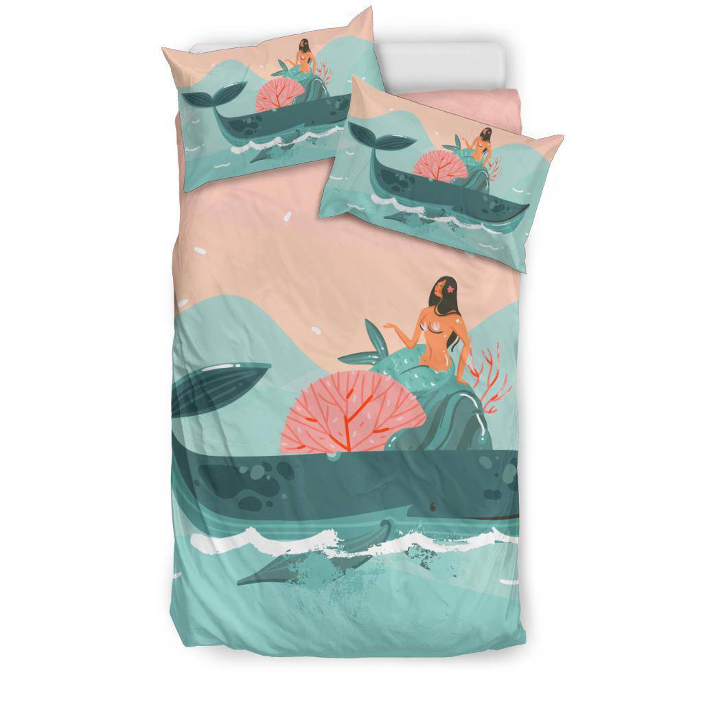 Hand Drawn Mermaid Woman Whale Sea Bikini Bedding Set - Top Content | POD Collection | Free Shipping