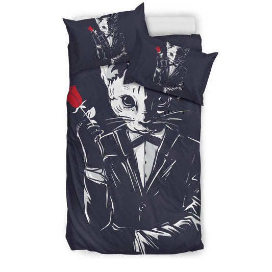 Mafia Gangster Cat Holding Red Rose Bedding Set - Top Content | POD Collection | Free Shipping