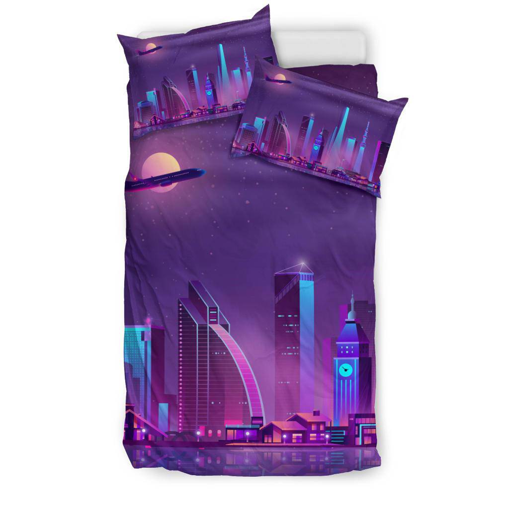 Modern Metropolis City Night Sky Lights Bedding Set - Top Content | POD Collection | Free Shipping