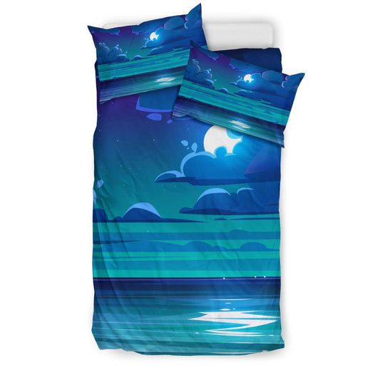 Night Sky Sea Blue Stars Moon Bedding Set - Top Content | POD Collection | Free Shipping