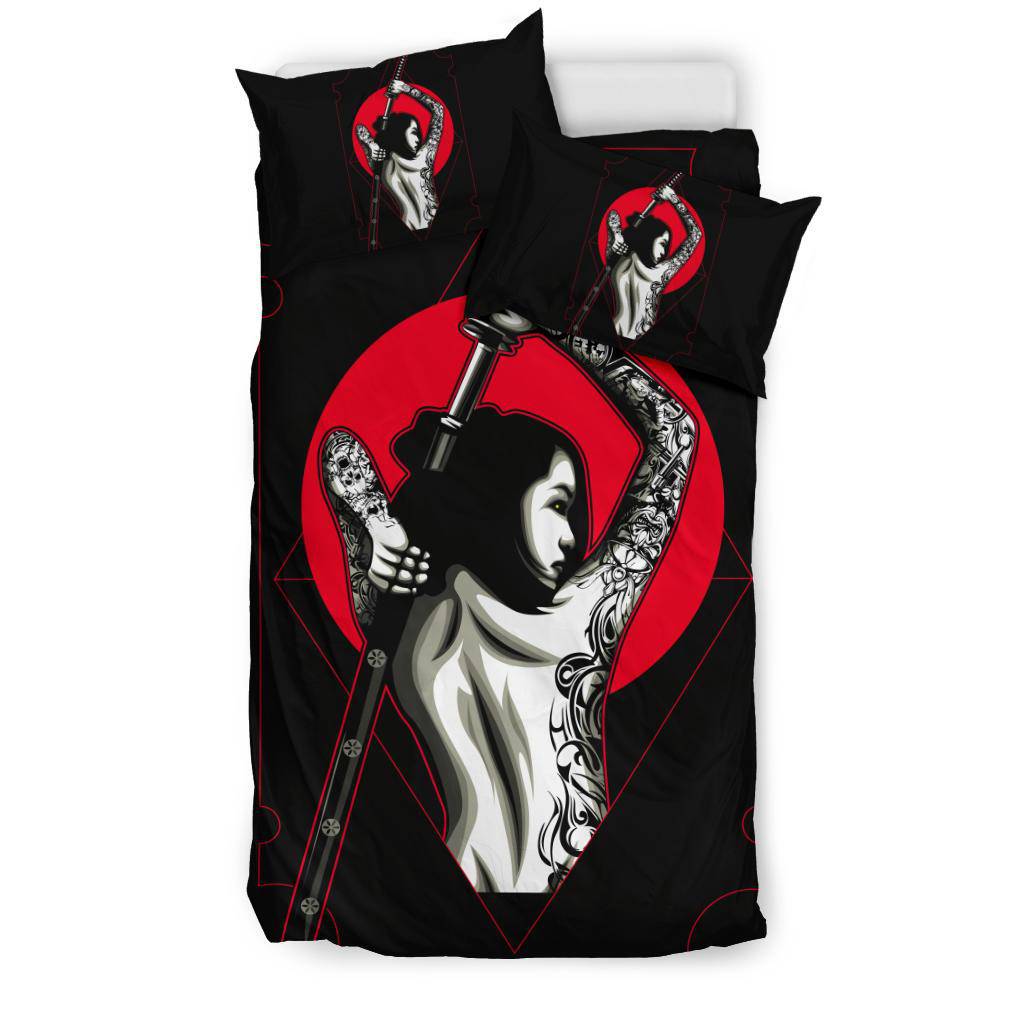 Samurai Woman Tattoo Japan Sword Red Sun Bedding Set - Top Content | POD Collection | Free Shipping