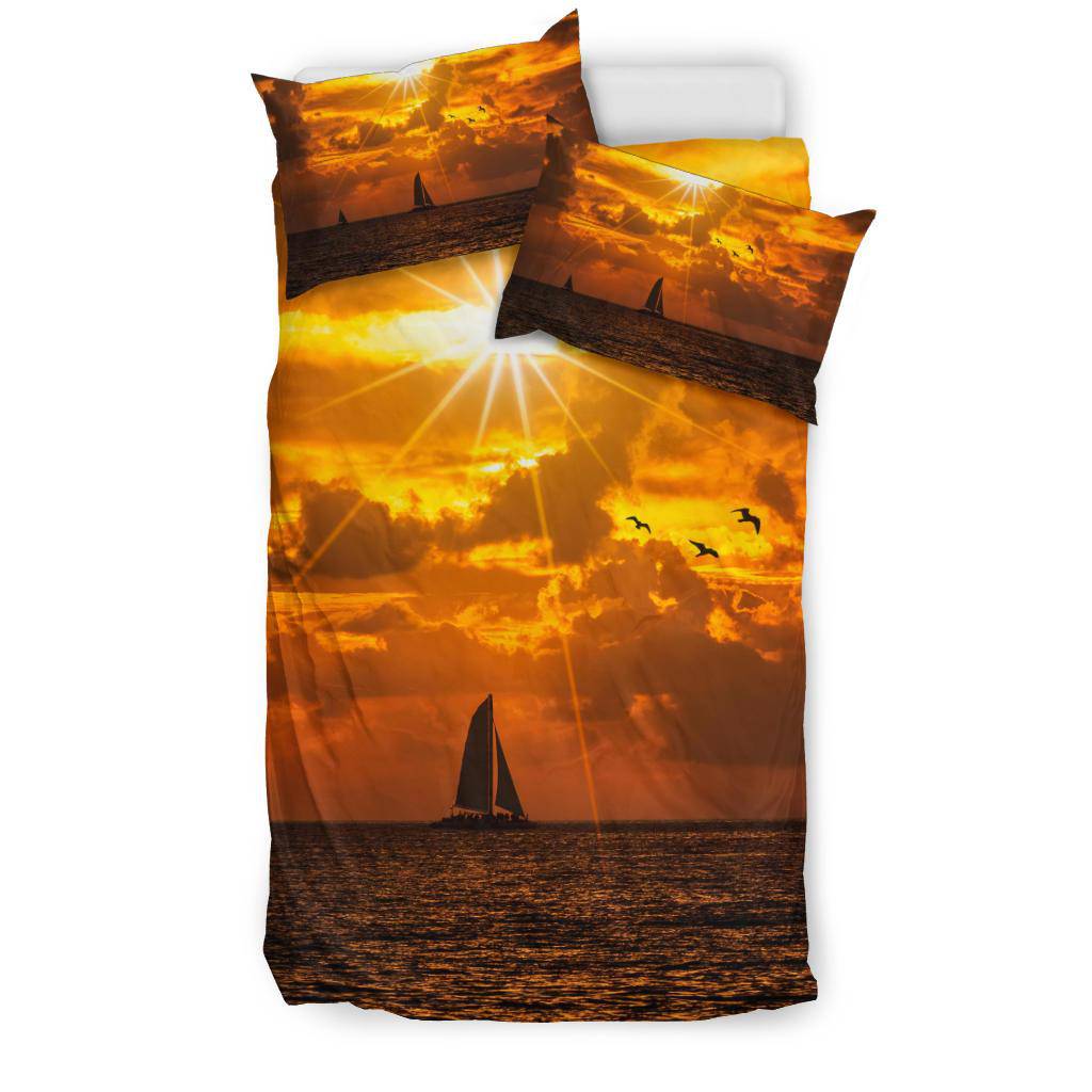 Silhouette Boat Sea Sun Birds Bedding Set - Top Content | POD Collection | Free Shipping