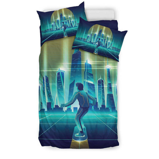 Skateboard Man Future Metropolis City Bedding Set - Top Content | POD Collection | Free Shipping