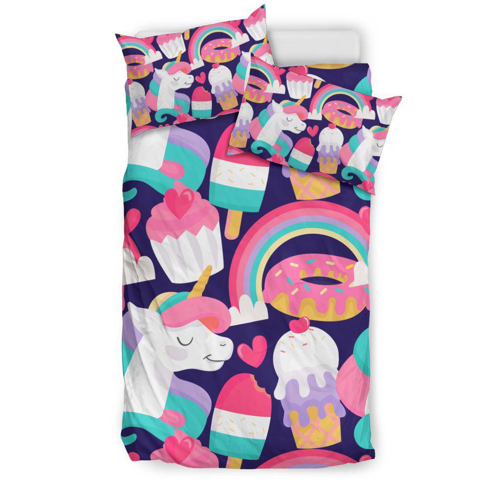 Unicorn Ice Cream Muffins Donuts Cartoon Bedding Set - Top Content | POD Collection | Free Shipping