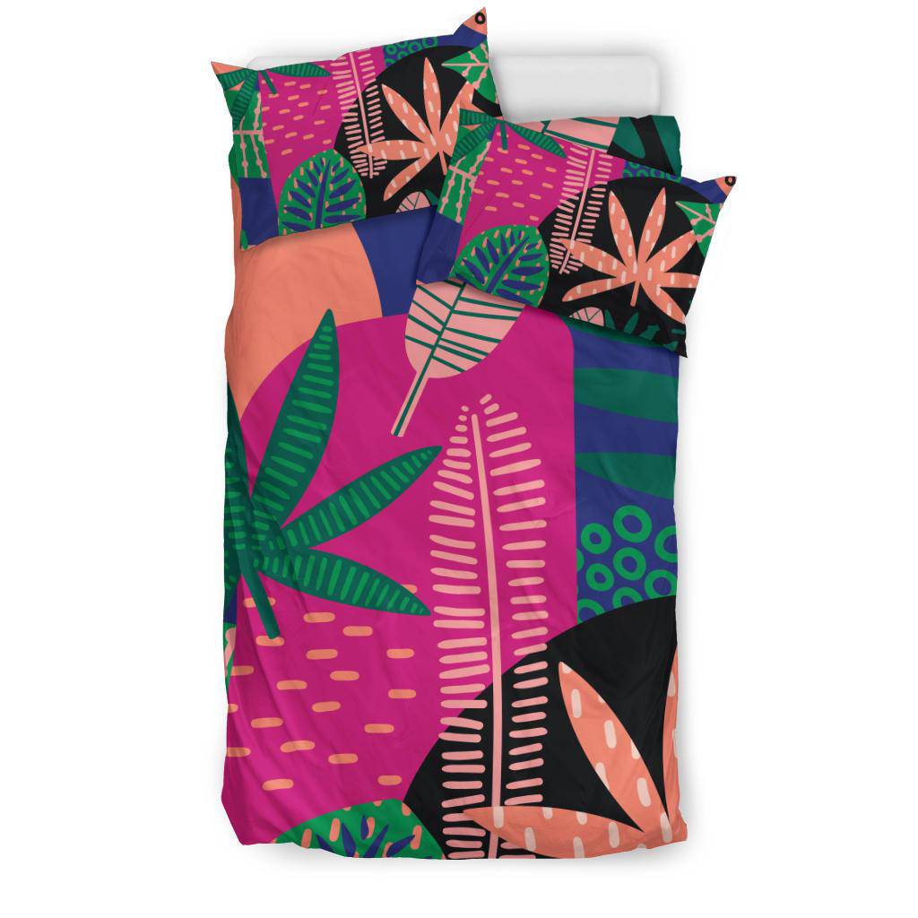 Colorful Tropical Leaves Nature Hand Drawn Bedding Set - Top Content | POD Collection | Free Shipping