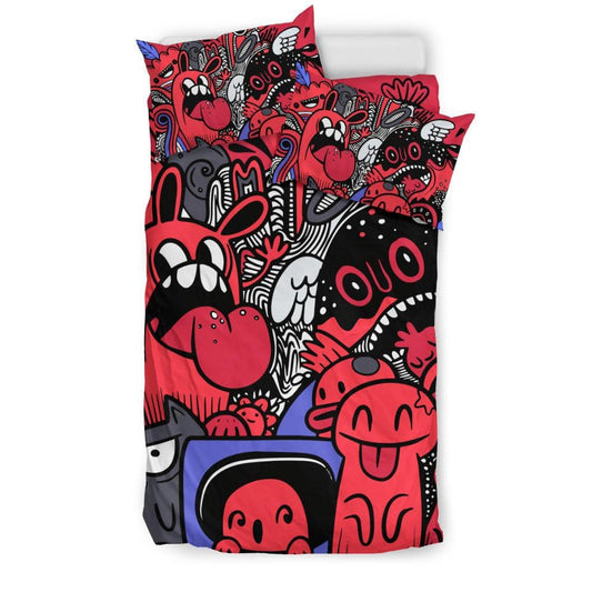 Funny Monster Drawing Cartoon Graffiti Bedding Set - Top Content | POD Collection | Free Shipping