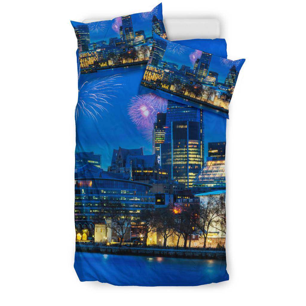 London Skyline Night Fireworks City Lights Travel Bedding Set - Top Content | POD Collection | Free Shipping