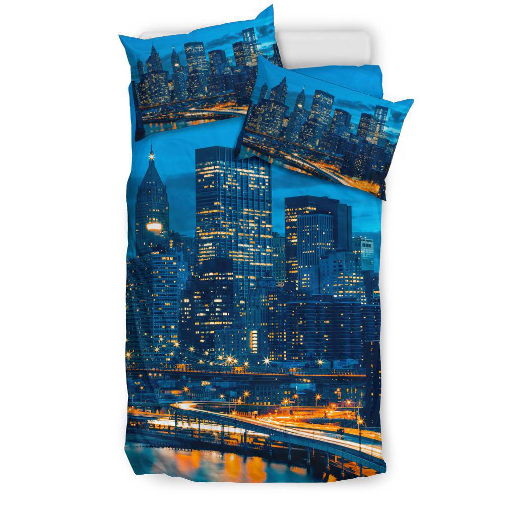 Skyline Downtown New York USA City Lights Night Sky Bedding Set - Top Content | POD Collection | Free Shipping