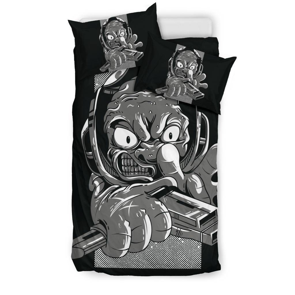 Angry Alien B&W Art Cartoon Bedding Set - Top Content | POD Collection | Free Shipping