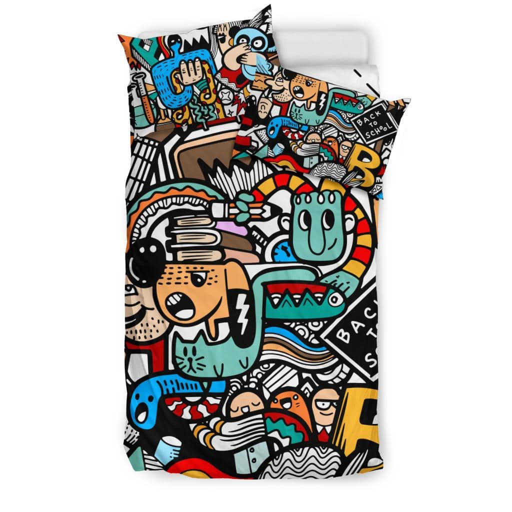 Funny School Kids Cartoon Art Bedding Set - Top Content | POD Collection | Free Shipping