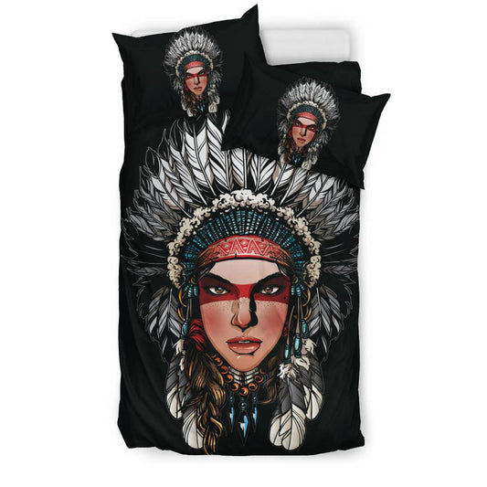 Native American Bonnet Cartoon Art Bedding Set - Top Content | POD Collection | Free Shipping