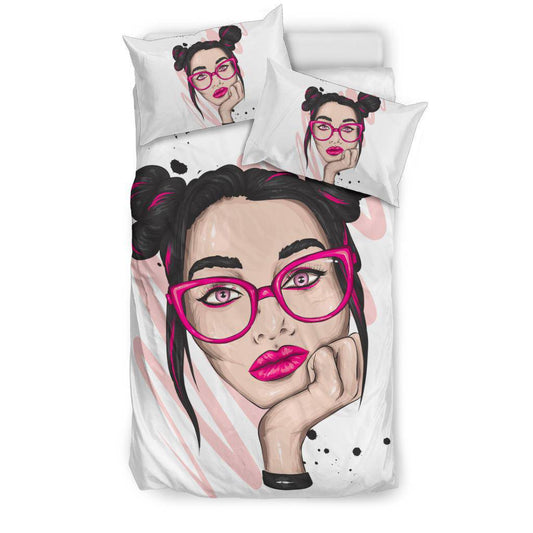 Beautiful Big Glasses Girl Bedding Set - Top Content | POD Collection | Free Shipping