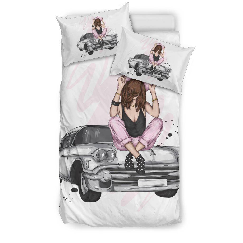 Beautiful Retro Car Girl Bedding Set - Top Content | POD Collection | Free Shipping