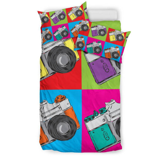 Cameras Multi coloured Vintage Cartoon Bedding Set - Top Content | POD Collection | Free Shipping