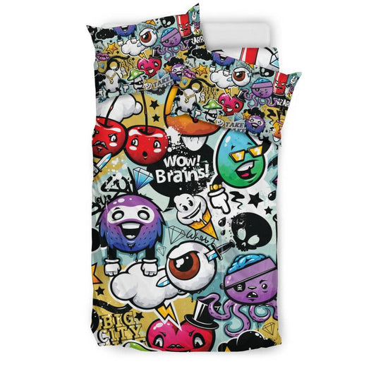 Colourful Art Cartoon Emoji Graffiti Bedding Set - Top Content | POD Collection | Free Shipping