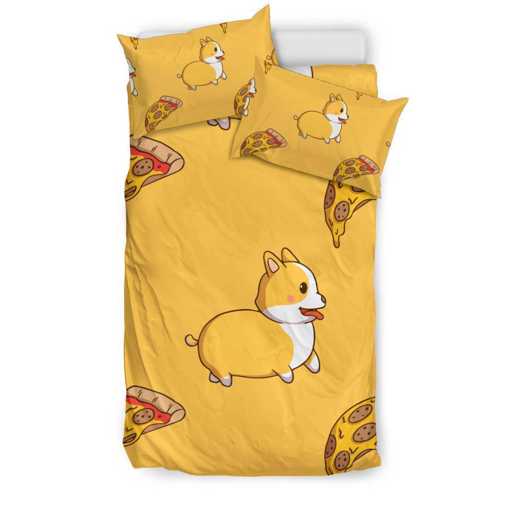 Cool Corgi Pizza Slice Yellow Cartoon Bedding Set - Top Content | POD Collection | Free Shipping