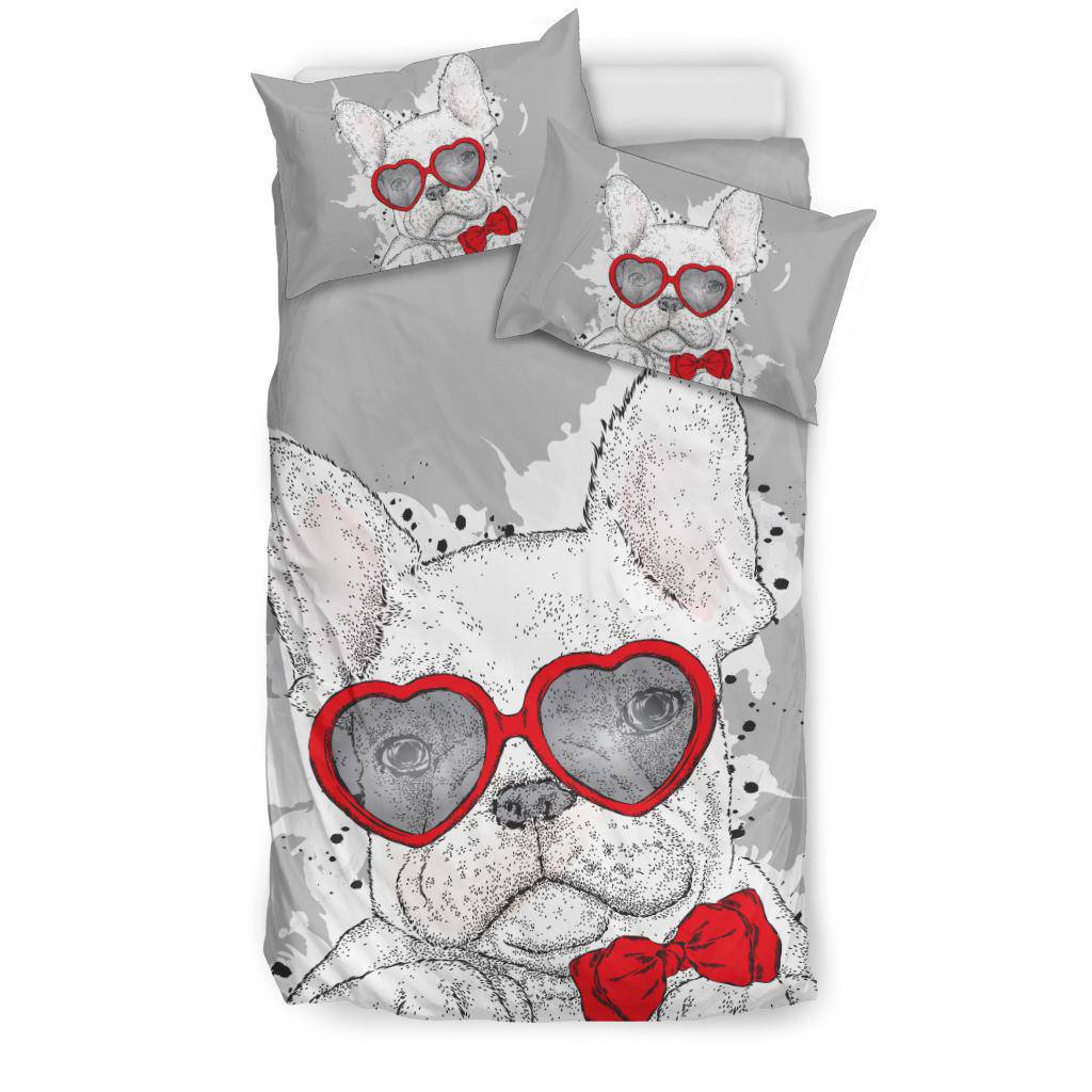 Cute Bulldog Drawing With Love Glasses Bedding Set - Top Content | POD Collection | Free Shipping