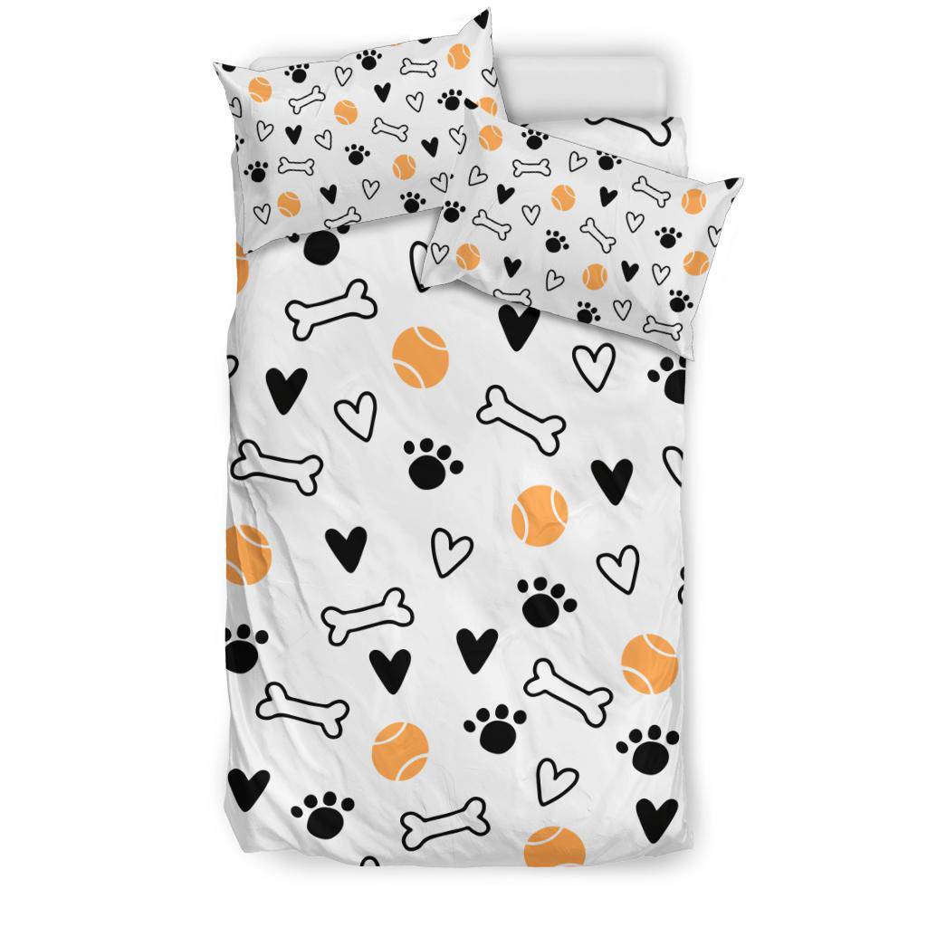 Cute Dog Toy Paw Bone Footstep Drawing Background Cartoon Bedding Set - Top Content | POD Collection | Free Shipping