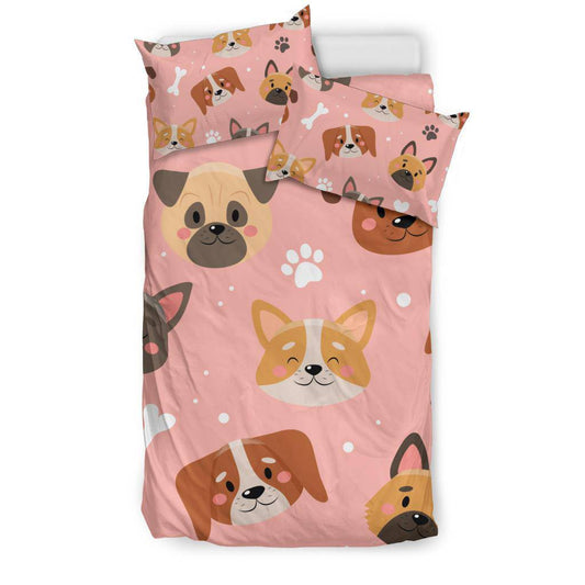 Cute Doggy Pink Background, Paws and Bones Cartoon Bedding Set - Top Content | POD Collection | Free Shipping