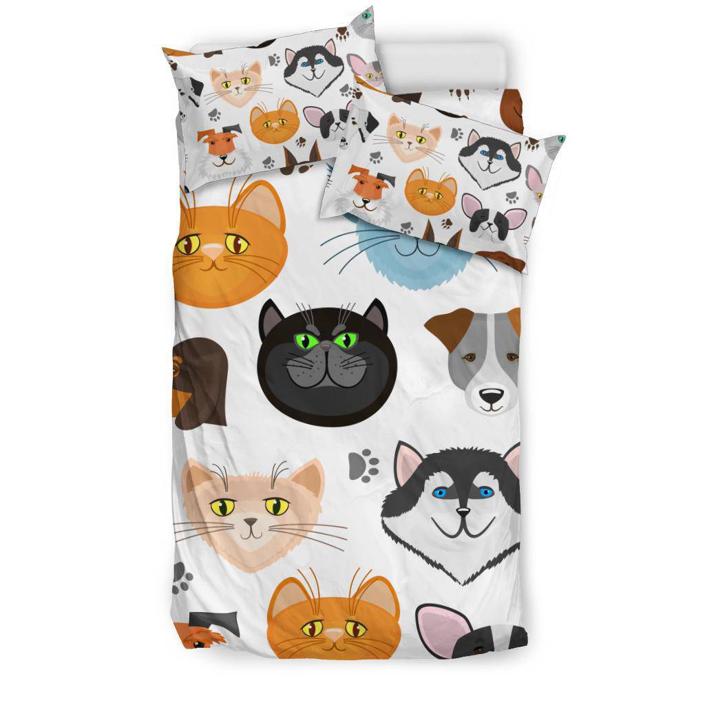 Cute Dogs and Cats Background Cartoon Bedding Set - Top Content | POD Collection | Free Shipping